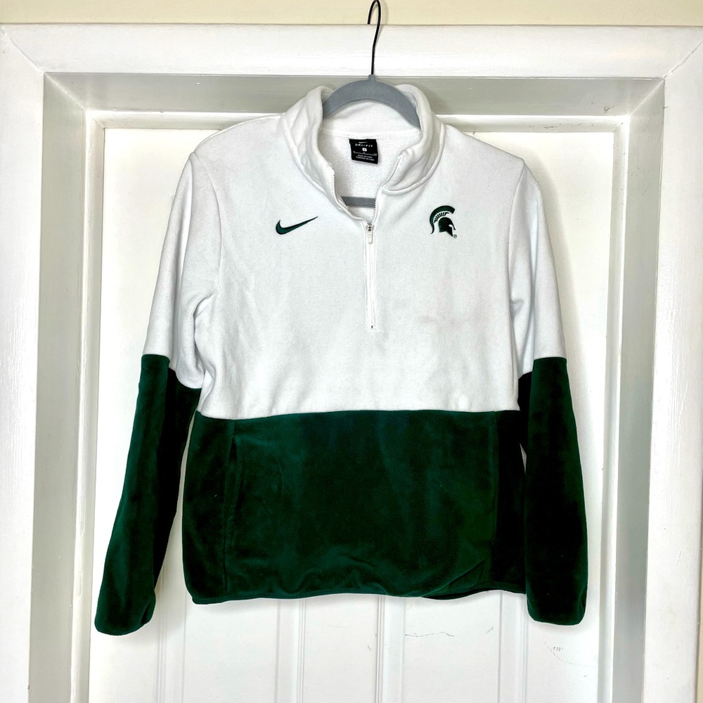 Nike fleece dri fit 3/4 zip green and white Spartan long sleev